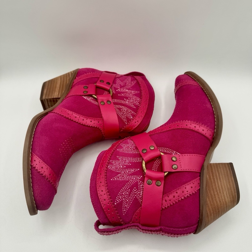 Dingo Gummy Boots Women's Size 7 Pink Suede‎ Harness Western Booties - Picture 6 of 16